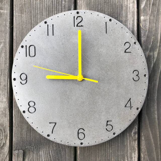 Zb1 Gray Concrete Clock, Yellow Hands, Arabic Numerals
