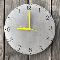 Zb1 Gray Concrete Clock, Yellow Hands, Arabic Numerals