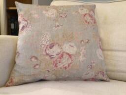 Floral Linen Cushion Cover Cabbages & Roses Tulips Design - thumbnail 1