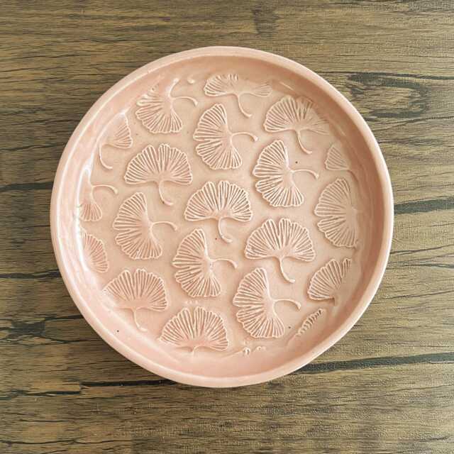 Handmade Ceramic Soap Dish Pink Ginkgo Leaf Design - image 1
