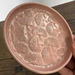 Handmade Ceramic Soap Dish Pink Ginkgo Leaf Design - thumbnail 3