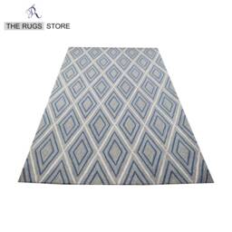 Blue & Grey Rugs, Hand Tufted Wool Silk Geometric Design Aesthetic Ellington Durable Carpet - thumbnail 2