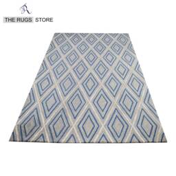 Blue & Grey Rugs, Hand Tufted Wool Silk Geometric Design Aesthetic Ellington Durable Carpet - thumbnail 3