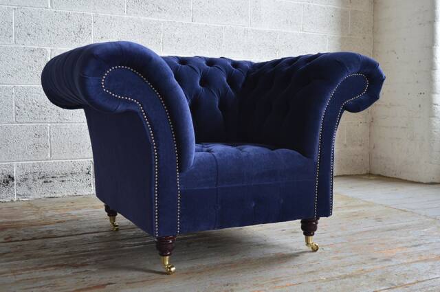 Handmade Navy Blue Velvet Chesterfield 1 Seater Single Armchair - image 1