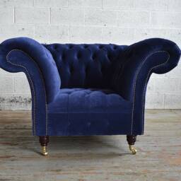 Handmade Navy Blue Velvet Chesterfield 1 Seater Single Armchair - thumbnail 2