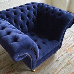 Handmade Navy Blue Velvet Chesterfield 1 Seater Single Armchair - thumbnail 4