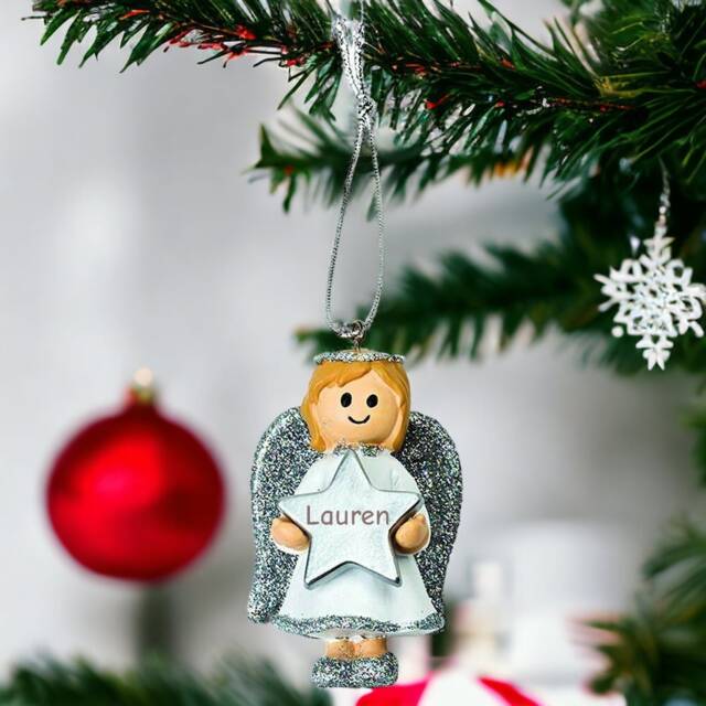 Personalised Cute Silver Girl Angel Christmas Tree Decoration With Name - Bauble Ornament - image 1