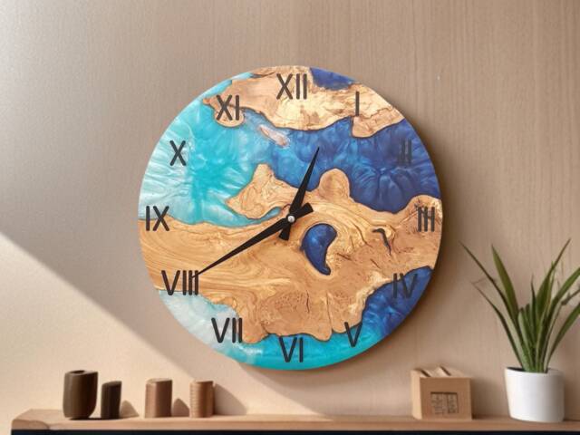 Custom Resin & Olive Wood Wall Clock Live Edge Rustic Home Decor - image 1