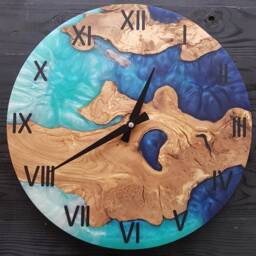 Custom Resin & Olive Wood Wall Clock Live Edge Rustic Home Decor - thumbnail 3