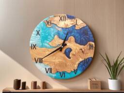 Custom Resin & Olive Wood Wall Clock Live Edge Rustic Home Decor - thumbnail 1