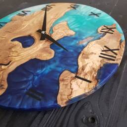 Custom Resin & Olive Wood Wall Clock Live Edge Rustic Home Decor - thumbnail 4