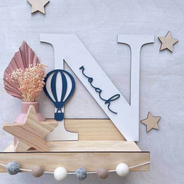 Personalized Hot Air Balloon Initial Nursery Decor, Baby Name Sign - image 1