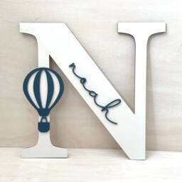 Personalized Hot Air Balloon Initial Nursery Decor, Baby Name Sign - thumbnail 2