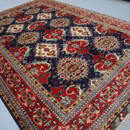 7x10 Kazak Area Rug - Navy Blue Geometric Floral Design Hand Knotted Organic Dyes Wool Oriental Afghan Large For Living Room - thumbnail 2