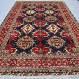 7x10 Kazak Area Rug - Navy Blue Geometric Floral Design Hand Knotted Organic Dyes Wool Oriental Afghan Large For Living Room - thumbnail 3