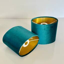 New Handmade Luxurious Glamour Velvet Teal Peacock Fabric Lamp Shade Oval Shape Oval Available in All Linings - thumbnail 2