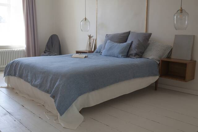 Blue Melange Linen Bedding Set, Stonewashed Duvet Cover & Pillowcases - image 1