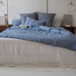 Blue Melange Linen Bedding Set, Stonewashed Duvet Cover & Pillowcases - thumbnail 2