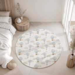 Multiple Hot Air Balloons - Blue, Baby Blue Carpet, Kids Decor, Children's Room Decor, Kids Rug, Balloon Decor - thumbnail 2
