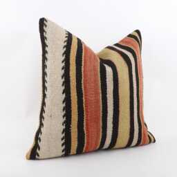 Vintage Turkish Kilim Pillow 20'' Wool Anatolian Cushion - thumbnail 3