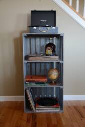 3-Tier Record Player Stand With Storage, Solid Wood Turntable For Vinyl Records - Antique Gray - thumbnail 1