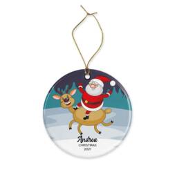 Personalised Santa & Deer Christmas Ornament Ceramic Or Mdf Acrylic Bauble, Custom Hanging Disc For Xmas Tree, Customisable Keepsake - thumbnail 3