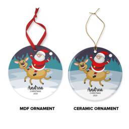 Personalised Santa & Deer Christmas Ornament Ceramic Or Mdf Acrylic Bauble, Custom Hanging Disc For Xmas Tree, Customisable Keepsake - thumbnail 4