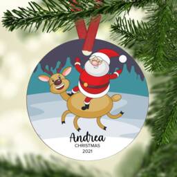 Personalised Santa & Deer Christmas Ornament Ceramic Or Mdf Acrylic Bauble, Custom Hanging Disc For Xmas Tree, Customisable Keepsake - thumbnail 2
