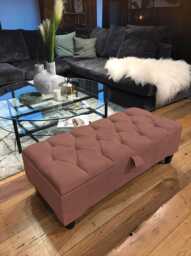 Turkish Rose Cotton Ottoman Bench, Chesterfield Storage Footstool - thumbnail 1