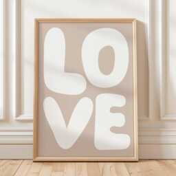 Love Beige Girly Poster, Trendy Print, Minimalist Typography Poster, Retro Bold Letters, Simply Wall Art, Print - thumbnail 1
