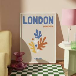 London Print, Neutral Travel Poster, Shoreditch England Beige Boho Art, Wall Art - thumbnail 2