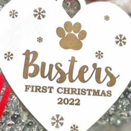Personalised White Heart Pet Dog, Puppys 1st Christmas, First Christmas Tree Decoration Pawprint Bauble Gift 2024, Dog Decoration, Pet Gift - thumbnail 3