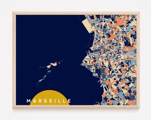 Marseille - Original Map Of Marseille/City Marseille, Poster, Design, France, Decoration, Print, Wall Print - image 1