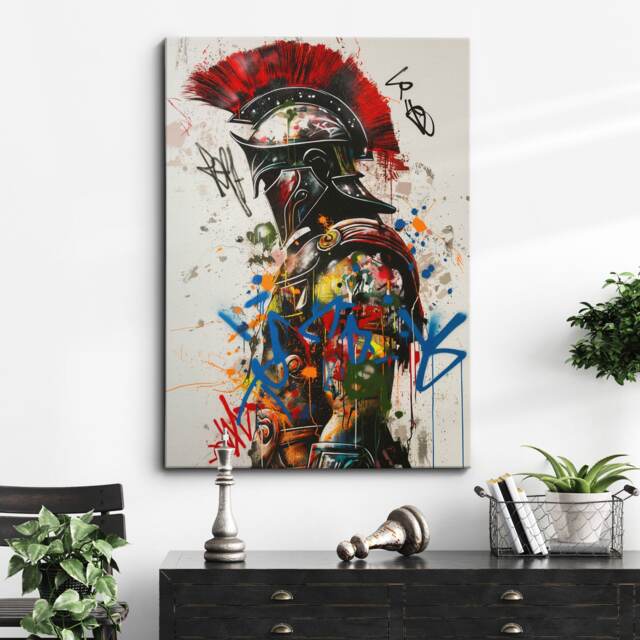 Ancient Greek Warrior Graffiti Painting Framed Poster Print & Canvas Wall Decor Art Bedroom Home Interior Mythology Gift - image 1