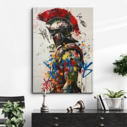 Ancient Greek Warrior Graffiti Painting Framed Poster Print & Canvas Wall Decor Art Bedroom Home Interior Mythology Gift - thumbnail 1