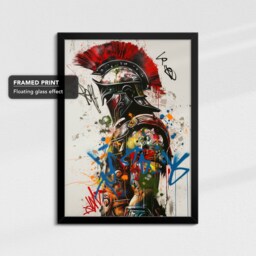 Ancient Greek Warrior Graffiti Painting Framed Poster Print & Canvas Wall Decor Art Bedroom Home Interior Mythology Gift - thumbnail 2