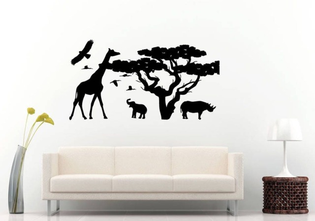 African Safari Africa Animal Kingdom Tree Jungle Birds Giraffe Nature Wall Sticker Decal Vinyl Mural Decor Art L2282 - image 1