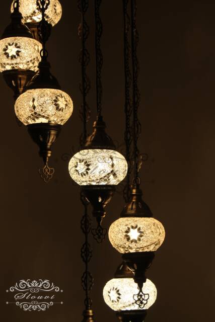 7 - Ball Turkish Water Drop Style Mosaic Chandelier Multi-Color - image 1
