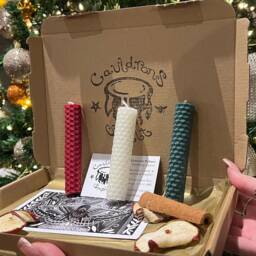 Yule Spell Candle Set Hand Rolled Beeswax, Winter Solstice Ritual - thumbnail 3