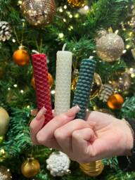 Yule Spell Candle Set Hand Rolled Beeswax, Winter Solstice Ritual - thumbnail 1