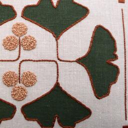 Ginkgo Pillow, Craftsman Mission Style, Hand Embroidered With Appliqued Leaves, & French Knot Seedlings - thumbnail 2