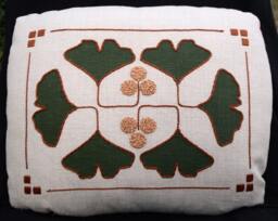 Ginkgo Pillow, Craftsman Mission Style, Hand Embroidered With Appliqued Leaves, & French Knot Seedlings - thumbnail 1