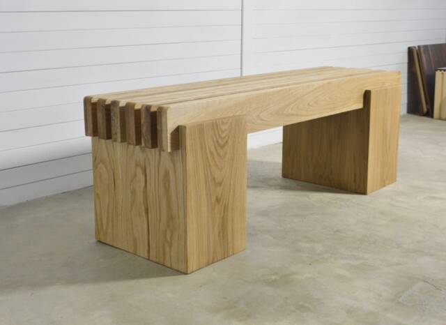 Solid Oak Wood Bench Mid-Century Scandinavian Design - image 1