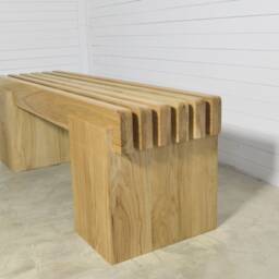 Solid Oak Wood Bench Mid-Century Scandinavian Design - thumbnail 2