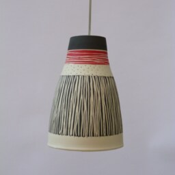 Porcelain Bell With Black & Red Stripe, Hanging Lamp - thumbnail 4