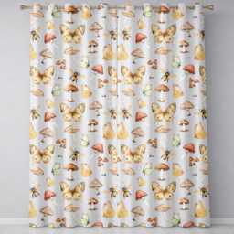 Vintage Butterfly Bees Mushrooms Illustration Soft Lilac Background Seamless Readymade Eyelet Ring Top Thermal 100% Blackout Curtains - thumbnail 2