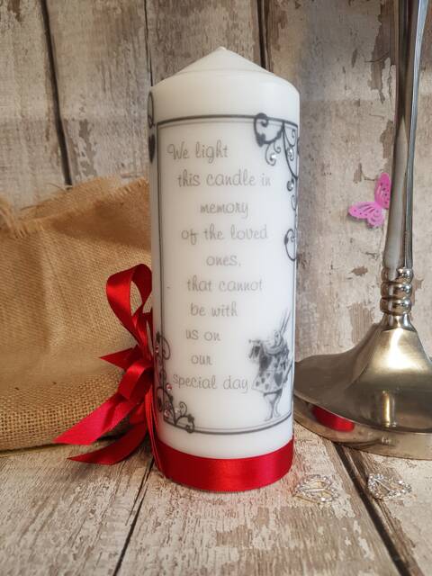 Memorial Candle/Alice in Wonderland Vintage Wedding Loved One /Bereavement Personalised Theme Unique Keepsake - image 1