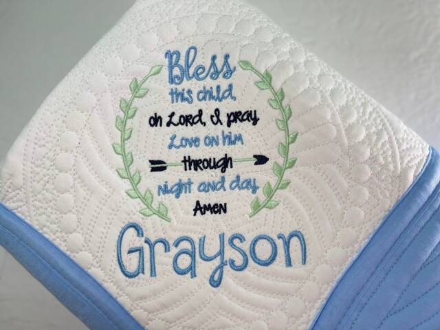 Personalized Christian Baby Quilt - Bless This Child Blanket Religious Gift Embroidered Heirloom Newborn Keepsake - image 1