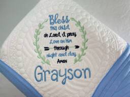 Personalized Christian Baby Quilt - Bless This Child Blanket Religious Gift Embroidered Heirloom Newborn Keepsake - thumbnail 1