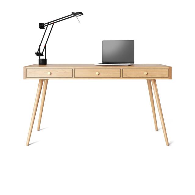 Mid Century Modern Oak Office Desk, Brass Accents - image 1